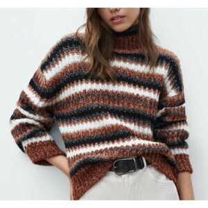 Massimo Dutti Striped Turtleneck Wool Blend Sweater